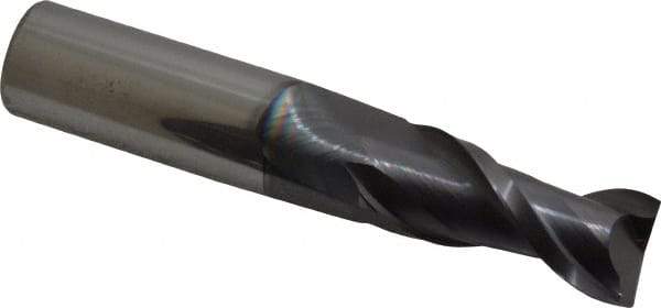 Accupro - 11/16", 1-1/2" LOC, 3/4" Shank Diam, 4" OAL, 2 Flute, Solid Carbide Square End Mill - Single End, AlTiN Finish, Spiral Flute, 40° Helix, Centercutting, Right Hand Cut, Right Hand Flute - Apex Tool & Supply