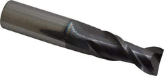 Accupro - 11/16", 1-1/2" LOC, 3/4" Shank Diam, 4" OAL, 2 Flute, Solid Carbide Square End Mill - Single End, AlTiN Finish, Spiral Flute, 40° Helix, Centercutting, Right Hand Cut, Right Hand Flute - Apex Tool & Supply