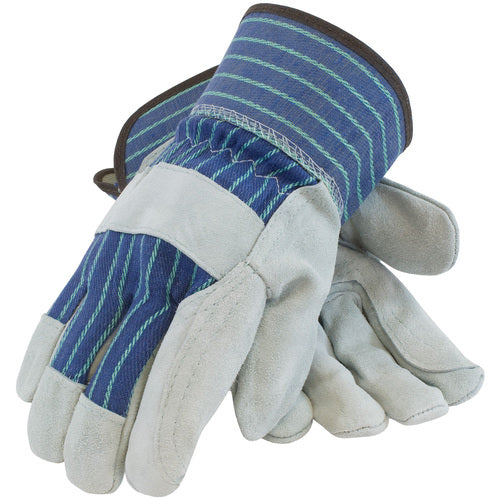 ‎82-7763/S Split Leather Palm - Silver Series - A/B Select Shoulder - Dbl Palm - Bl./Green - Rubberized SC - Exact Industrial Supply