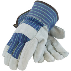 ‎82-7763/S Split Leather Palm - Silver Series - A/B Select Shoulder - Dbl Palm - Bl./Green - Rubberized SC - Exact Industrial Supply