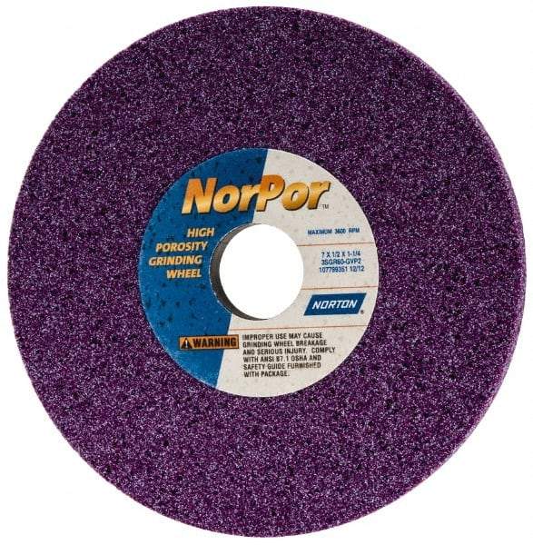 Norton - 7" Diam x 1-1/4" Hole x 1/2" Thick, G Hardness, 60 Grit Surface Grinding Wheel - Ceramic, Type 1, Medium Grade, 3,600 Max RPM, Vitrified Bond, No Recess - Apex Tool & Supply