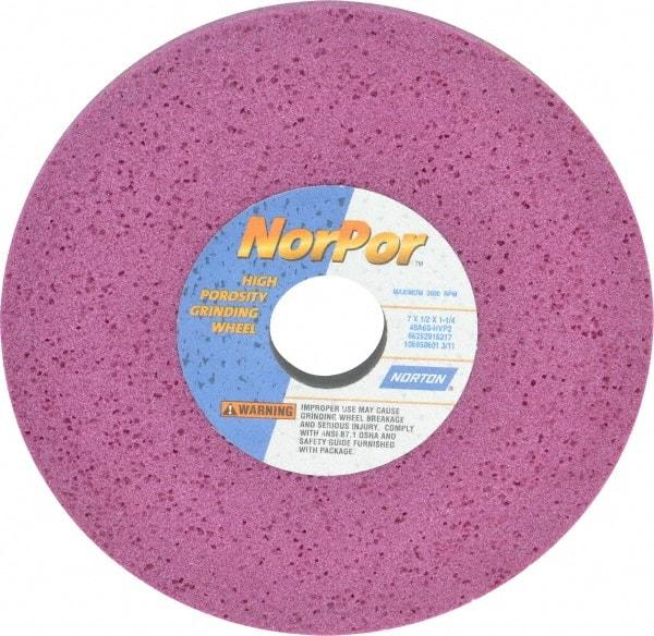 Norton - 7" Diam x 1-1/4" Hole x 1/2" Thick, H Hardness, 60 Grit Surface Grinding Wheel - Aluminum Oxide, Type 1, Medium Grade, 3,600 Max RPM, Vitrified Bond, No Recess - Apex Tool & Supply