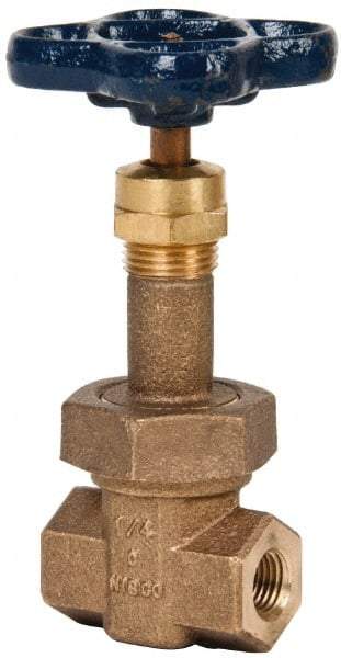 NIBCO - 1/4" Pipe, Class 300, Threaded Bronze Alloy Solid Wedge Rising Stem Gate Valve - 600 WOG, 300 WSP, Union Bonnet - Apex Tool & Supply