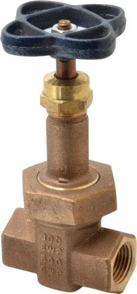 NIBCO - 1/2" Pipe, Class 300, Threaded Bronze Alloy Solid Wedge Rising Stem Gate Valve with Stainless Steel Trim - 600 WOG, 300 WSP, Union Bonnet - Apex Tool & Supply