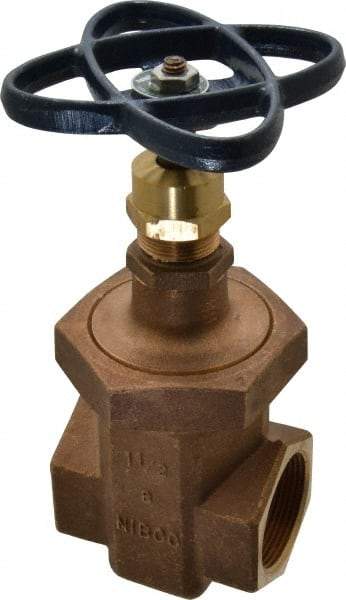 NIBCO - 1-1/2" Pipe, Class 300, Threaded Bronze Alloy Solid Wedge Stem Gate Valve - 600 WOG, 300 WSP, Union Bonnet - Apex Tool & Supply