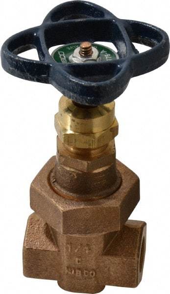 NIBCO - 1/4" Pipe, Class 300, Threaded Bronze Alloy Solid Wedge Stem Gate Valve - 600 WOG, 300 WSP, Union Bonnet - Apex Tool & Supply