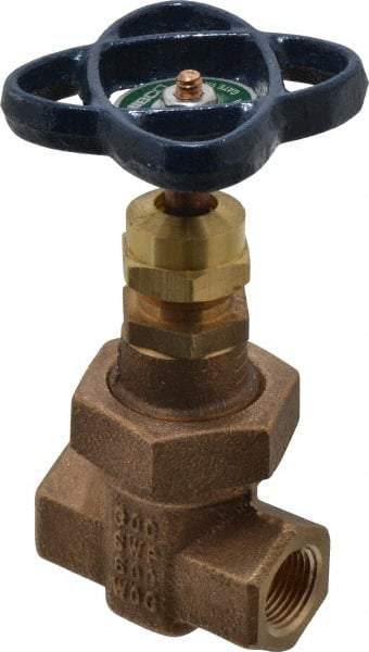NIBCO - 3/8" Pipe, Class 300, Threaded Bronze Alloy Solid Wedge Stem Gate Valve - 600 WOG, 300 WSP, Union Bonnet - Apex Tool & Supply