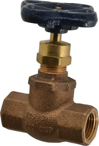 NIBCO - 1/2" Pipe, Threaded Ends, Bronze Integral Globe Valve - Bronze Disc, Screw-In Bonnet, 200 psi WOG, 125 psi WSP, Class 125 - Apex Tool & Supply