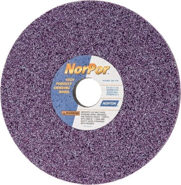 Norton - 8" Diam x 1-1/4" Hole x 1/2" Thick, G Hardness, 46 Grit Surface Grinding Wheel - Ceramic, Type 1, Coarse Grade, 3,600 Max RPM, Vitrified Bond, No Recess - Apex Tool & Supply