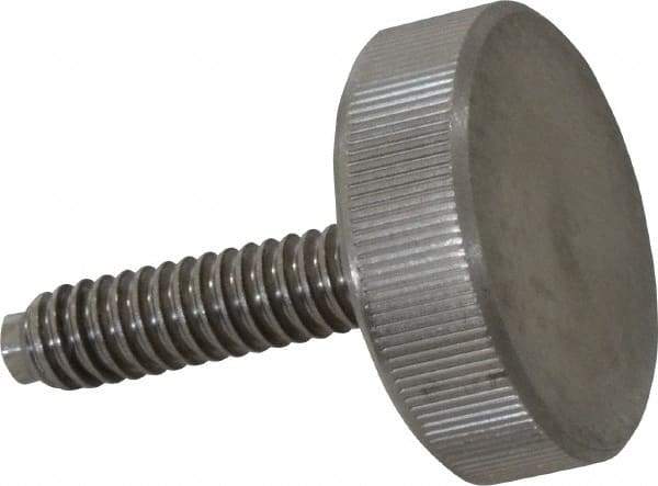 Gibraltar - 1/4-20 Knurled Shoulderless Dog Point Tip Grade 18-8 Stainless Steel Thumb Screw - 1-5/16" OAL, 1" Head Diam x 5/16" Head Height - Apex Tool & Supply