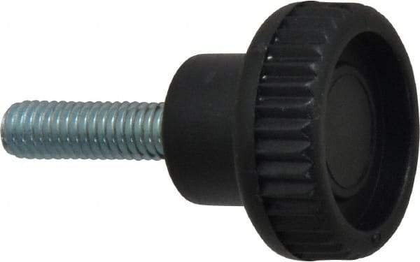 Gibraltar - M6x1.00 Knurled Shoulder Steel Thumb Screw - 36.5mm OAL, 25mm Head Diam x 9.5mm Head Height, Zinc-Plated Finish - Apex Tool & Supply
