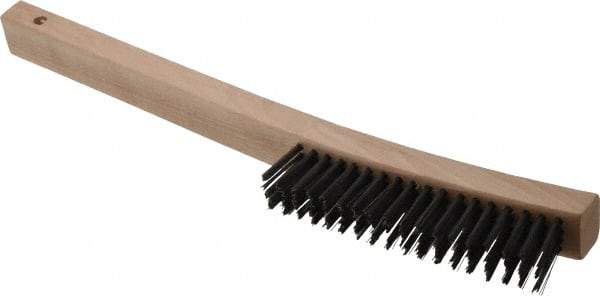 Weiler - 4 Rows x 18 Columns Steel Scratch Brush - 6" Brush Length, 14" OAL, 1-3/16" Trim Length, Wood Curved Handle - Apex Tool & Supply