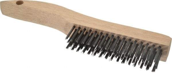 Weiler - 4 Rows x 16 Columns Steel Scratch Brush - 5" Brush Length, 10" OAL, 1-3/16" Trim Length, Wood Shoe Handle - Apex Tool & Supply