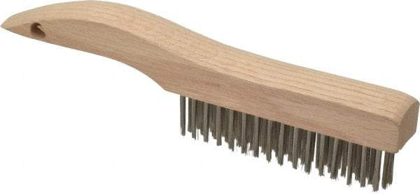 Weiler - 4 Rows x 16 Columns Stainless Steel Scratch Brush - 5" Brush Length, 10" OAL, 1-3/16" Trim Length, Wood Shoe Handle - Apex Tool & Supply