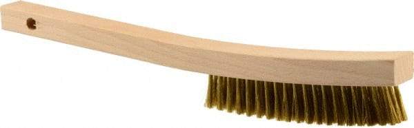 Weiler - 3 Rows x 19 Columns Brass Plater Brush - 5-1/2" Brush Length, 13" OAL, 1" Trim Length, Wood Curved Handle - Apex Tool & Supply