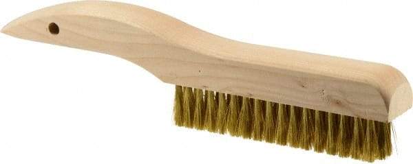 Weiler - 4 Rows x 18 Columns Brass Plater Brush - 5" Brush Length, 10" OAL, 1" Trim Length, Wood Shoe Handle - Apex Tool & Supply