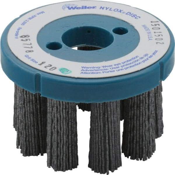 Weiler - 3" 120 Grit Silicon Carbide Crimped Disc Brush - Fine Grade, Plain Hole Connector, 1-1/2" Trim Length, 7/8" Arbor Hole - Apex Tool & Supply