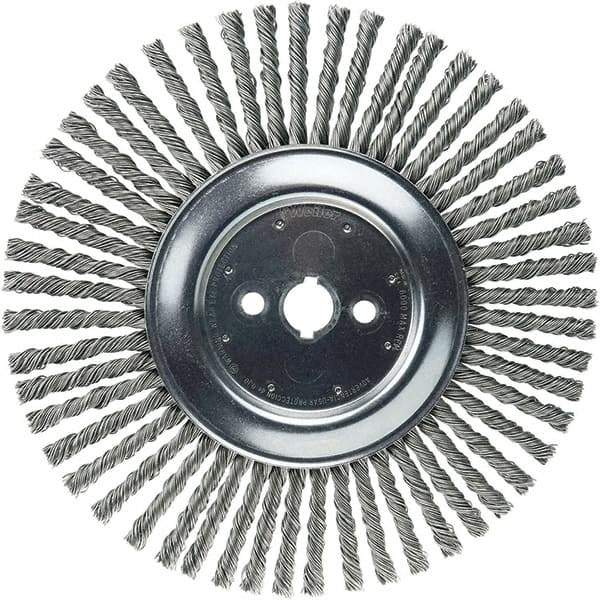 Weiler - 12" OD, 1" Arbor Hole, Stringer Bead Steel Wheel Brush - 3/8" Face Width, 2-3/4" Trim Length, 6,000 RPM - Apex Tool & Supply