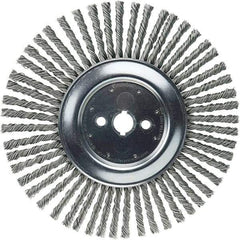Weiler - 12" OD, 1" Arbor Hole, Stringer Bead Steel Wheel Brush - 3/8" Face Width, 2-3/4" Trim Length, 6,000 RPM - Apex Tool & Supply