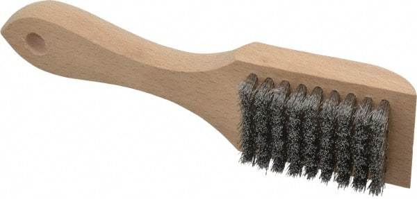 Weiler - 6 Rows x 9 Columns Aluminum Scratch Brush - 6-3/4" OAL, 1/2" Trim Length, Wood Straight Handle - Apex Tool & Supply