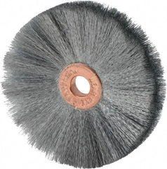 Weiler - 2" OD, 1/4" Arbor Hole, Crimped Steel Wheel Brush - 3/8" Face Width, 3/4" Trim Length, 0.003" Filament Diam, 20,000 RPM - Apex Tool & Supply