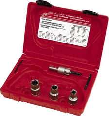 Milwaukee Tool - 5 Piece, 11/16" to 15/16" Saw Diam, Contractor's Hole Saw Kit - Carbide-Tipped, Gulleted Edge, Pilot Drill Model No. 49-57-0035, 49-57-0038, Includes 3 Hole Saws - Apex Tool & Supply