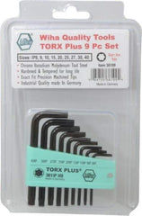 Wiha - 9 Piece IP8 to IP40 L-Key Short Arm Torx Plus Key Set - IP8, IP9, IP10, IP15, IP20, IP25, IP27, IP30, IP40 Torx Size - Apex Tool & Supply