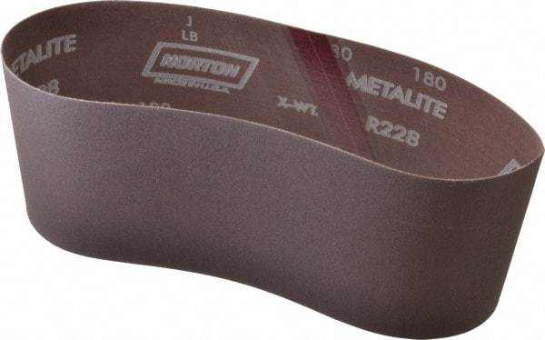 Norton - 4" Wide x 24" OAL, 180 Grit, Aluminum Oxide Abrasive Belt - Aluminum Oxide, Very Fine, Coated, Series R228 - Apex Tool & Supply