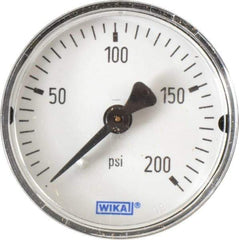 Wika - 2" Dial, 1/4 Thread, 0-200 Scale Range, Pressure Gauge - Center Back Connection Mount, Accurate to 3-2-3% of Scale - Apex Tool & Supply