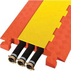 Checkers - 3 Channel, 3-1/4' Long, Yellow/Organge Polyurethane On Floor Cable Cover - Apex Tool & Supply