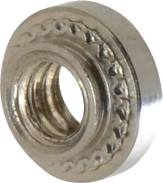 Electro Hardware - #6-32, 0.056" Min Panel Thickness, Round Head, Clinch Captive Nut - 0.28" Head Diam, 0.1875" Mounting Hole Diam, 0.07" Head Height, Passivated Stainless Steel - Apex Tool & Supply