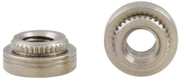 Electro Hardware - #10-32, 0.0599" Min Panel Thickness, Round Head, Broach Captive Nut - 0.375" Head Diam, 0.272" Mounting Hole Diam, 0.127" Head Height, Tin Plated Steel - Apex Tool & Supply