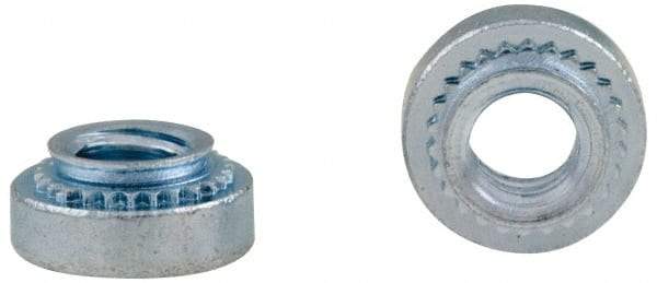 Electro Hardware - #10-32, 0.0399" Min Panel Thickness, Round Head, Clinch Captive Nut - 0.34" Head Diam, 0.25" Mounting Hole Diam, 0.09" Head Height, Zinc Plated Steel - Apex Tool & Supply