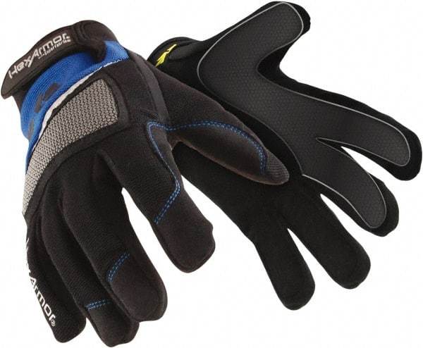 HexArmor - Size L (9), ANSI Cut Lvl A6, Puncture Lvl 3, Synthetic Leather Cut & Puncture Resistant Gloves - Hook & Loop Cuff, Black/Blue, Paired - Apex Tool & Supply
