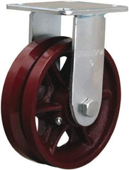 Hamilton - 6" Diam x 2" Wide, Iron Rigid Caster - 900 Lb Capacity, Top Plate Mount, 4" x 4-1/2" Plate, Straight Roller Bearing - Apex Tool & Supply
