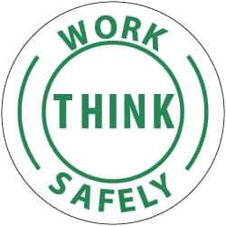 NMC - Work Think Safely, Hard Hat Label - Green on White, 2" Thick, For Accident Prevention - Apex Tool & Supply