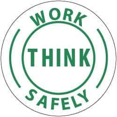 NMC - Work Think Safely, Hard Hat Label - Green on White, 2" Thick, For Accident Prevention - Apex Tool & Supply