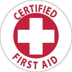 NMC - Certified First Aid, Hard Hat Label - Red on White, 2" Thick, For Accident Prevention - Apex Tool & Supply
