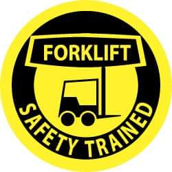 NMC - Forklift Safety Trained, Hard Hat Label - Black on Yellow, 2" Thick, For Accident Prevention - Apex Tool & Supply