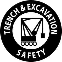 NMC - Trench & Excavation Safety, Hard Hat Label - Black on White, 2" Thick, For Accident Prevention - Apex Tool & Supply