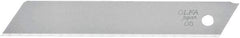 Olfa - 10 Piece Steel Utility Knife Blade - 100mm OAL, 3-15/16" Blade Length, 0.02" Blade Thickness - Apex Tool & Supply
