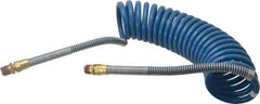 Parker - 3/8" ID, 1/2 x 1/2 Thread, 15' Long, Blue SAE J844 Type B Nylon Coiled & Self Storing Hose - 150 Max psi, Parker NTA Brass Fittings - Apex Tool & Supply