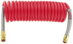 Parker - 3/8" ID, 1/2 x 1/2 Thread, 15' Long, Red SAE J844 Type B Nylon Coiled & Self Storing Hose - 150 Max psi, Parker NTA Brass Fittings - Apex Tool & Supply