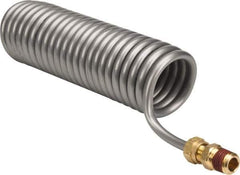 Parker - 0.17 ID, 1/4 x 1/4 Thread, 4-1/2' Long, Gray SAE J844 Type A Nylon Coiled & Self Storing Hose - 150 Max psi, Parker NTA Brass Fittings - Apex Tool & Supply