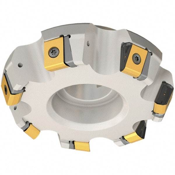 Iscar - 5.73" Cut Diam, 1-1/2" Arbor Hole, 3/4" Max Depth of Cut, 65° Indexable Chamfer & Angle Face Mill - 6 Inserts, T465 LN.T 2212 Insert, Right Hand Cut, 6 Flutes, Series Helitang - Apex Tool & Supply
