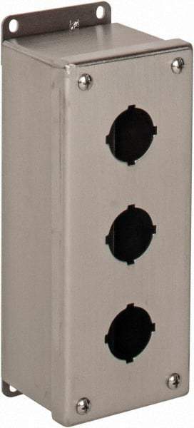 nVent Hoffman - 3 Hole, 1.2 Inch Hole Diameter, Stainless Steel Pushbutton Switch Enclosure - 9 Inch High x 3.47 Inch Wide x 2-3/4 Inch Deep, 12, 13, 4X NEMA Rated - Apex Tool & Supply