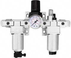 PRO-SOURCE - 1/2" NPT Port Standard 3 Piece Filter-Regulator-Lubricator FRL Unit - Aluminum Bowl, 106 SCFM, 215 Max psi, 13" High, Manual Drain - Apex Tool & Supply