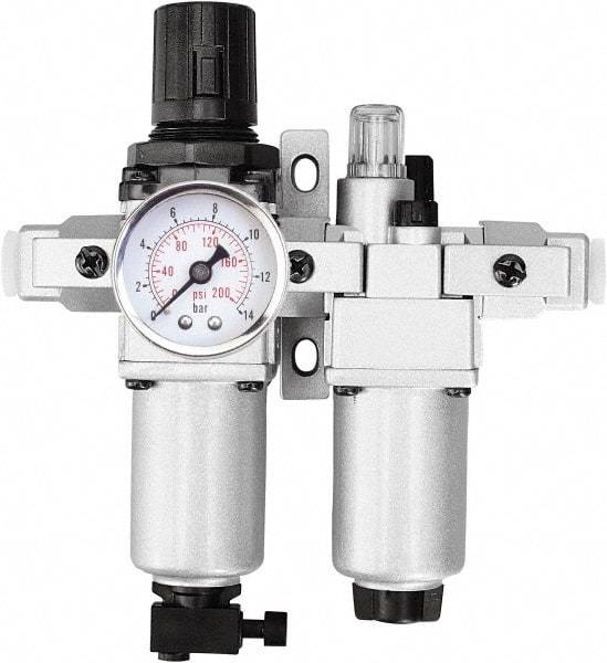 PRO-SOURCE - 1/2" NPT Port Standard 2 Piece Filter/Regulator-Lubricator FRL Unit - Aluminum Bowl, 99 SCFM, 215 Max psi, 13" High, Manual Drain - Apex Tool & Supply