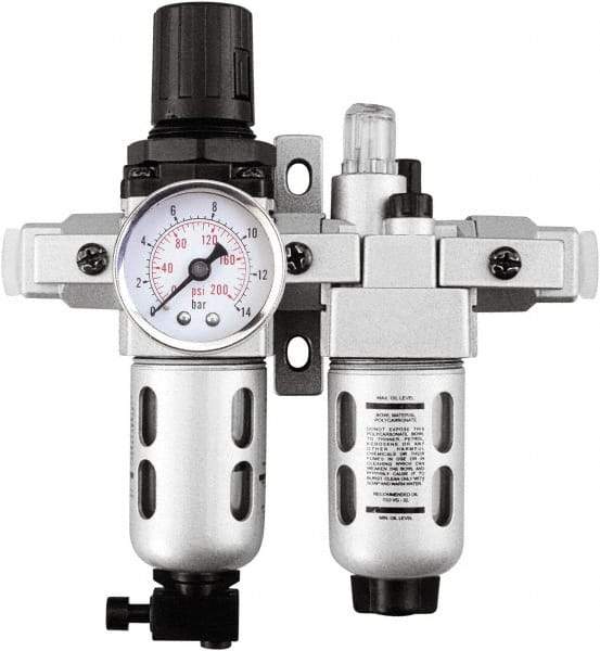 PRO-SOURCE - 1" NPT Port Heavy Duty 2 Piece Filter/Regulator-Lubricator FRL Unit - Polycarbonate Bowl, 140 SCFM, 145 Max psi, 14.6" High, Manual Drain - Apex Tool & Supply