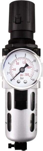 PRO-SOURCE - 1" NPT Port Heavy Duty 1 Piece Filter/Regulator FRL Unit - Polycarbonate Bowl, 193 SCFM, 145 Max psi, 14.6" High, Manual Drain - Apex Tool & Supply